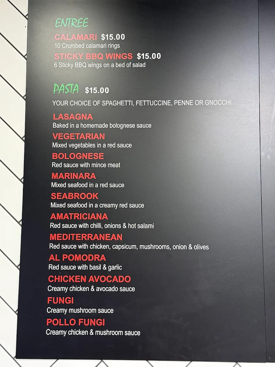 Menu, Seabrook Pizza Bar
