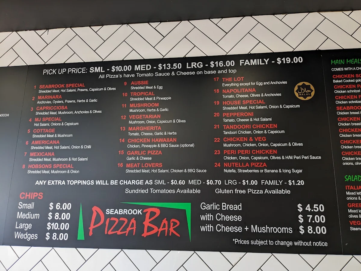 Menu, Seabrook Pizza Bar