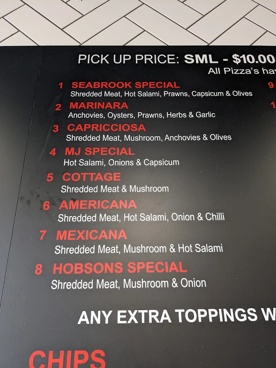 Menu, Seabrook Pizza Bar