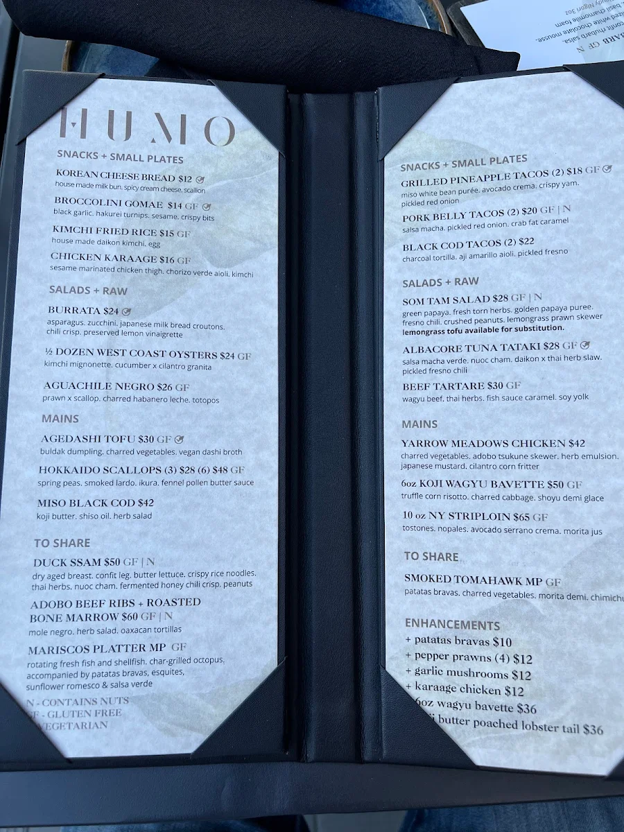 Menu, HUMO Kelowna