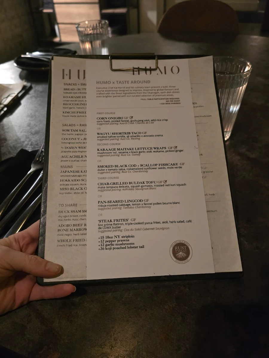 Menu, HUMO Kelowna