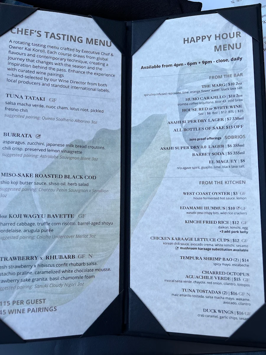 Menu, HUMO Kelowna