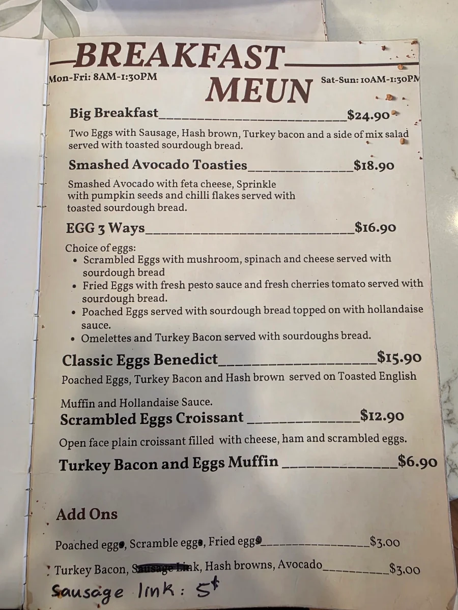 Menu, Third Space Cafetorium