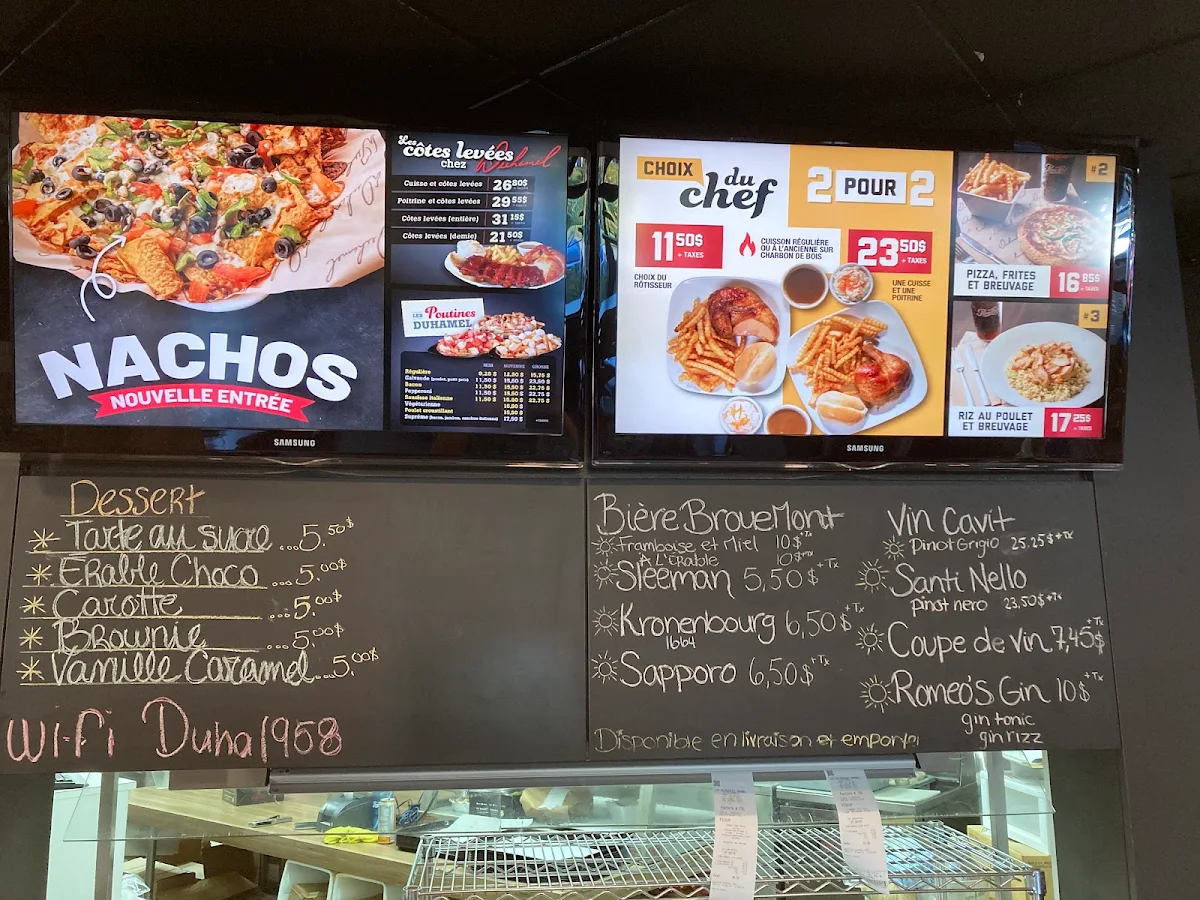 Menu, Les Rôtisseries Duhamel