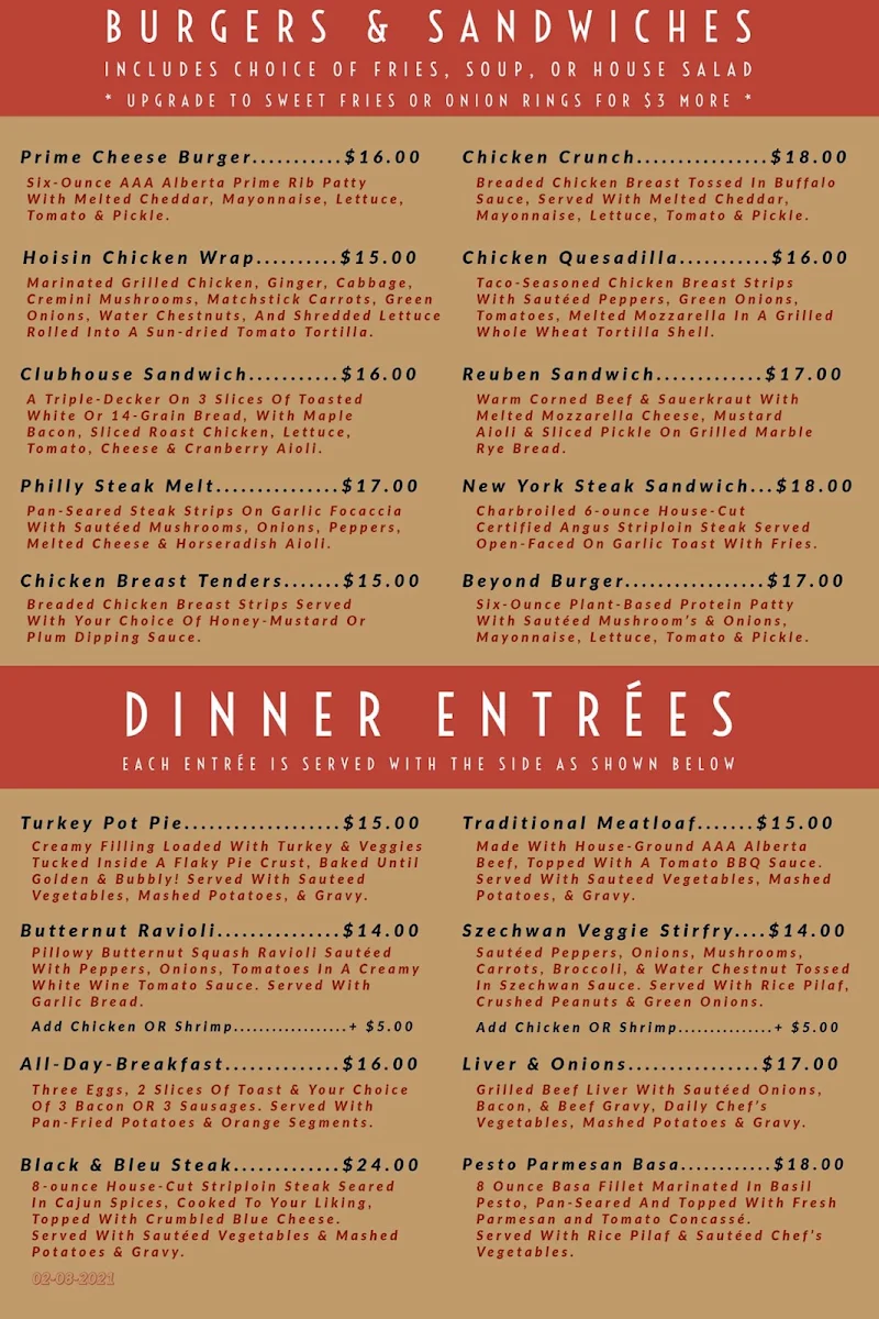 Menu, The Foxes Den