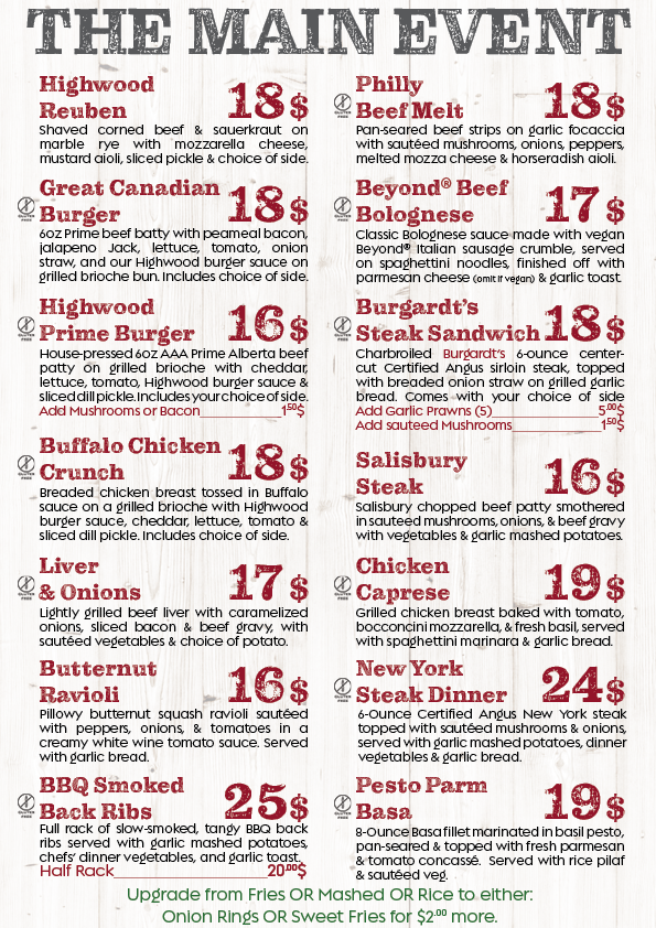 Menu, The Foxes Den