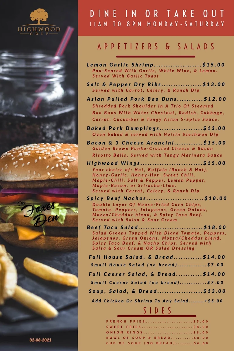 Menu, The Foxes Den