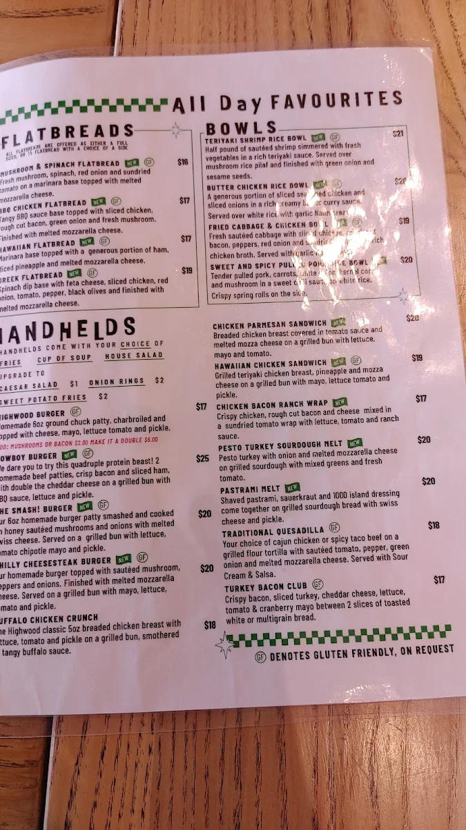 Menu, The Foxes Den