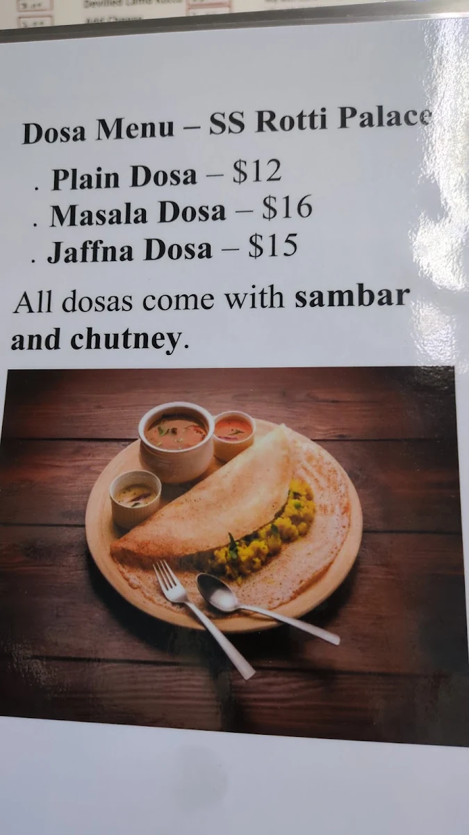 Menu, SS Rotti Palace
