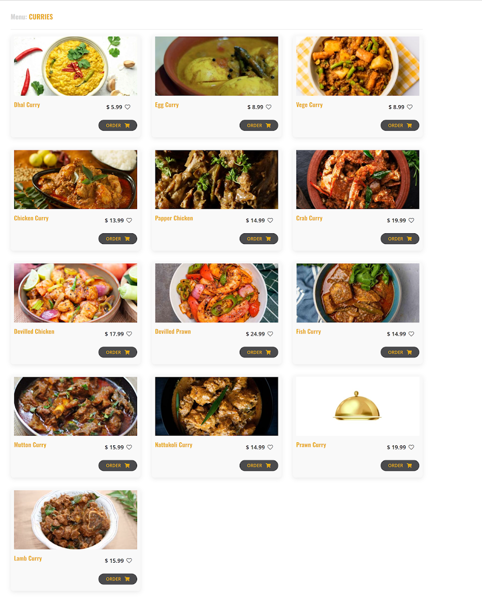Menu, SS Rotti Palace
