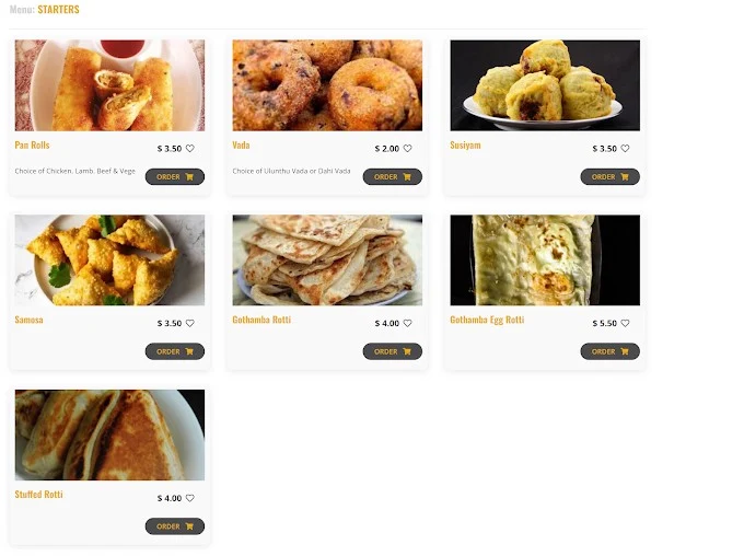 Menu, SS Rotti Palace