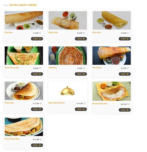 Menu, SS Rotti Palace