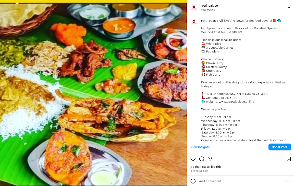 Menu, SS Rotti Palace