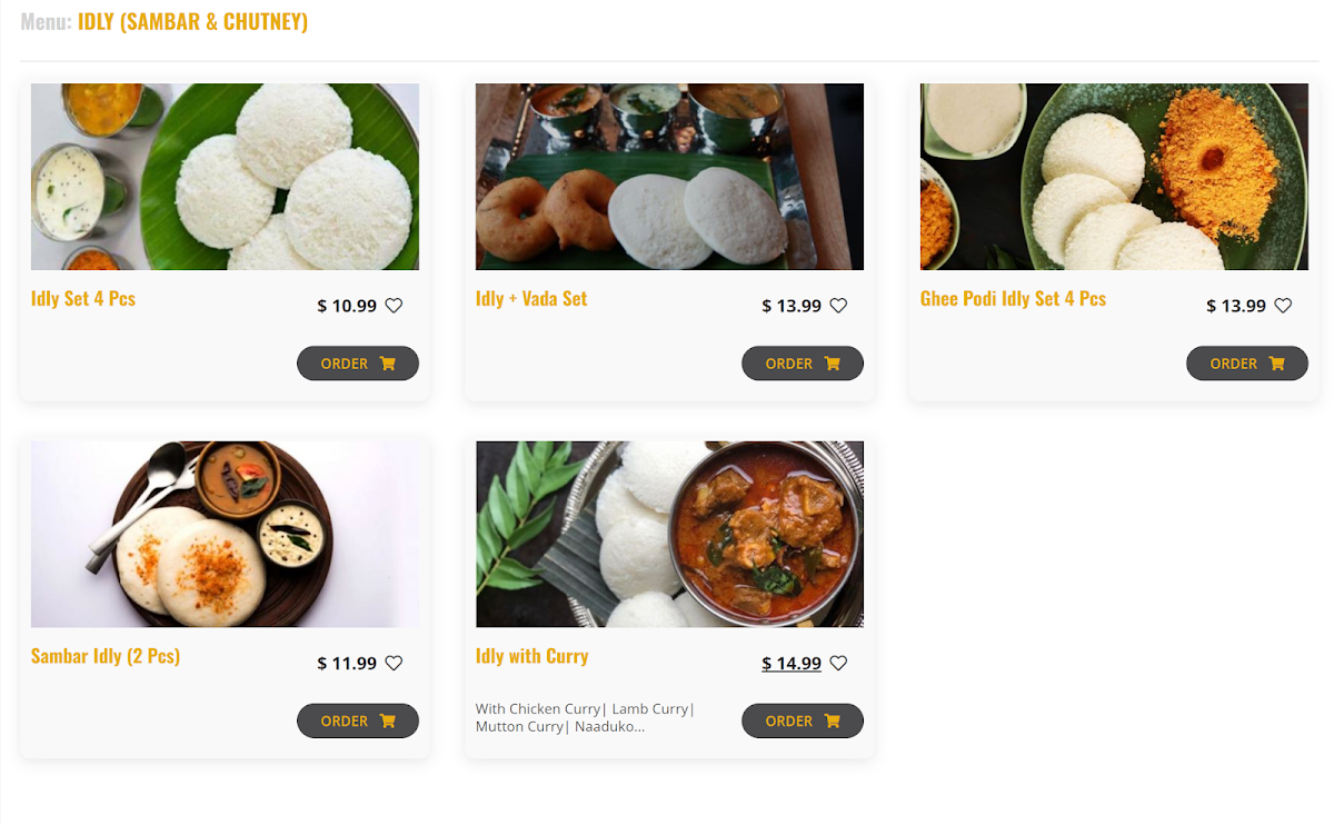 Menu, SS Rotti Palace