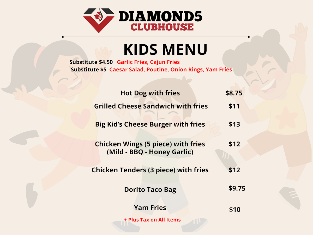 Menu, Diamond 5 Clubhouse Restaurant At Softball City