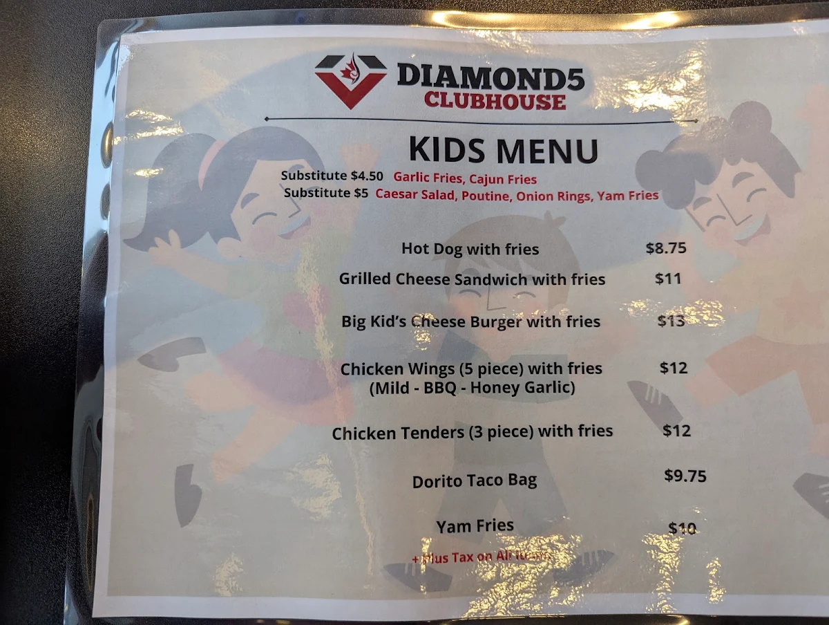 Menu, Diamond 5 Clubhouse Restaurant At Softball City