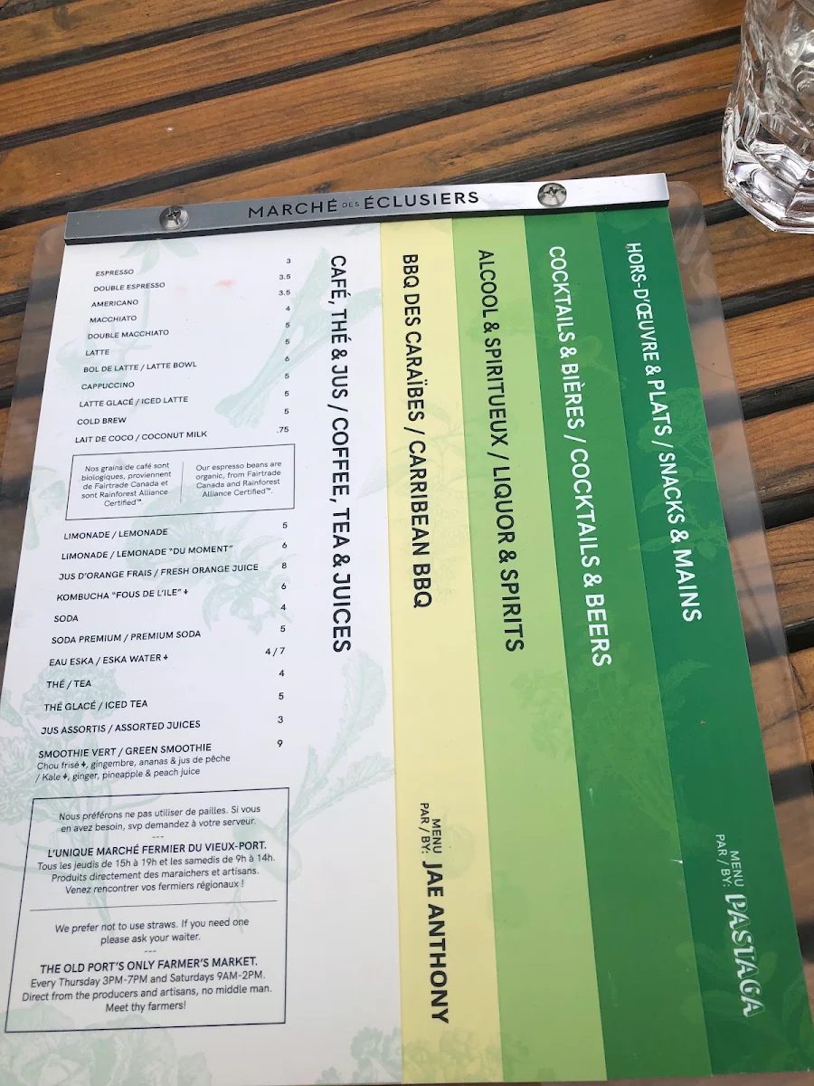 Menu, Marché des Éclusiers