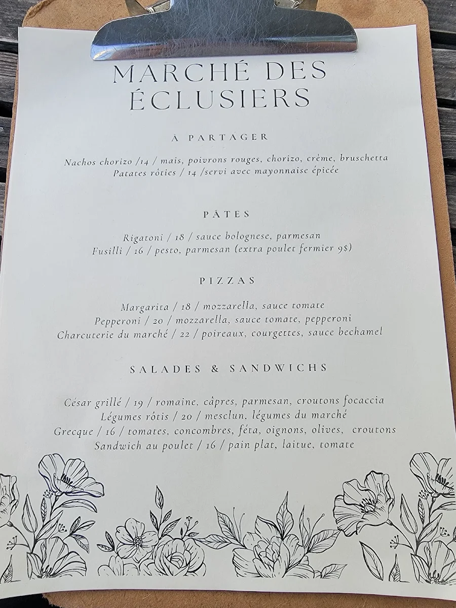 Menu, Marché des Éclusiers