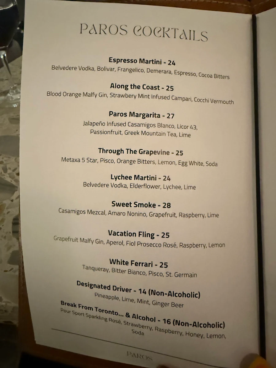 Menu, PAROS
