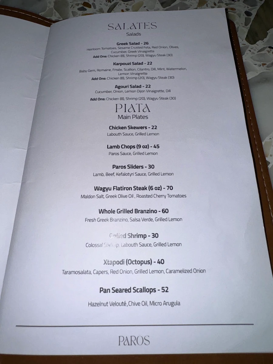 Menu, PAROS