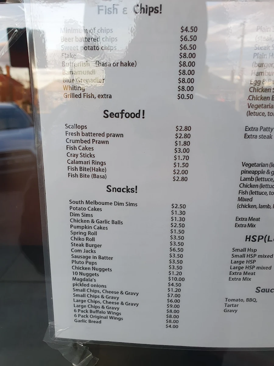 Menu, Monte’s Fish Chips & Pizza Bar