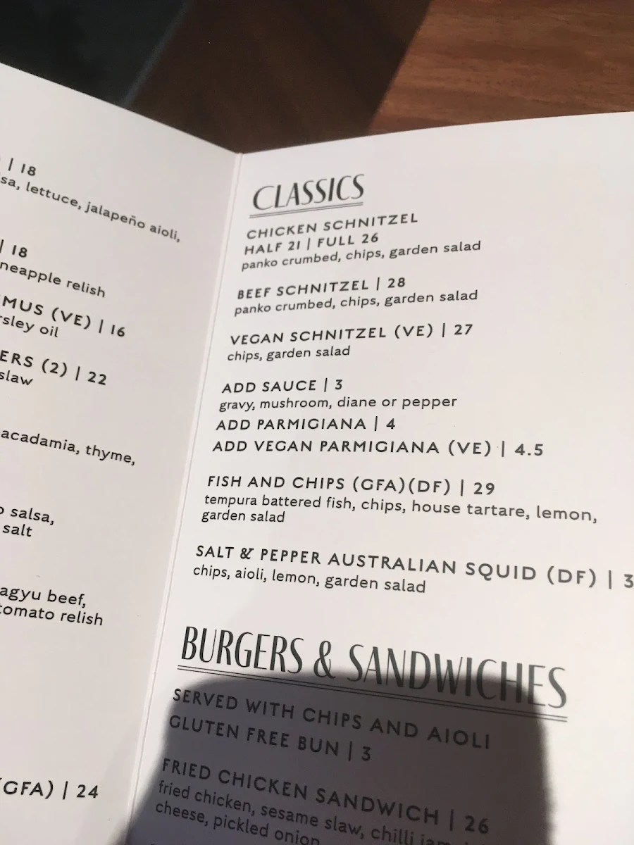 Menu, Hotel Royal Torrensville