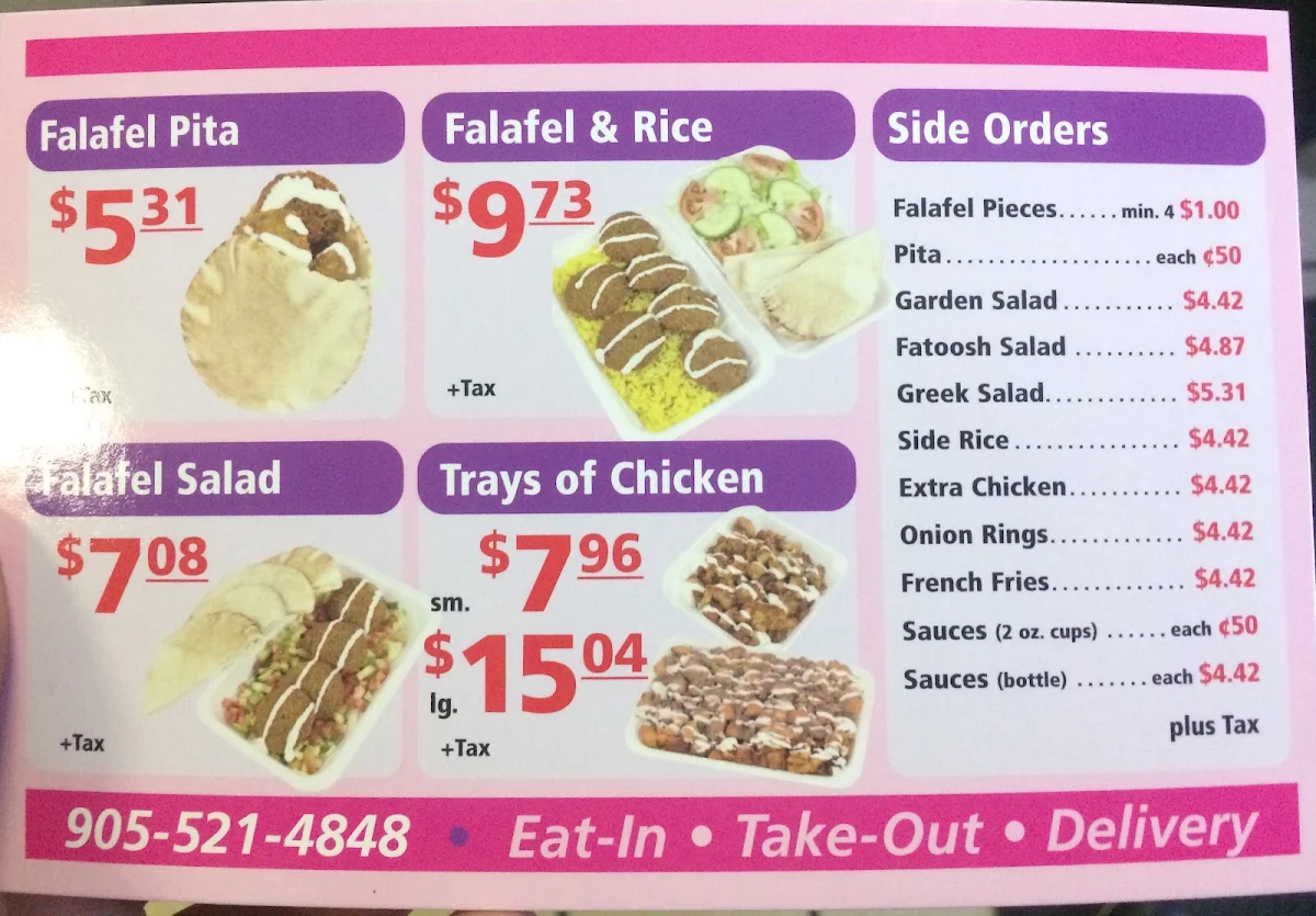 Menu, Lulu's Canadian Style Shawarma