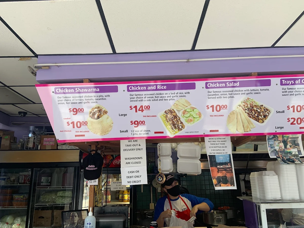 Menu, Lulu's Canadian Style Shawarma