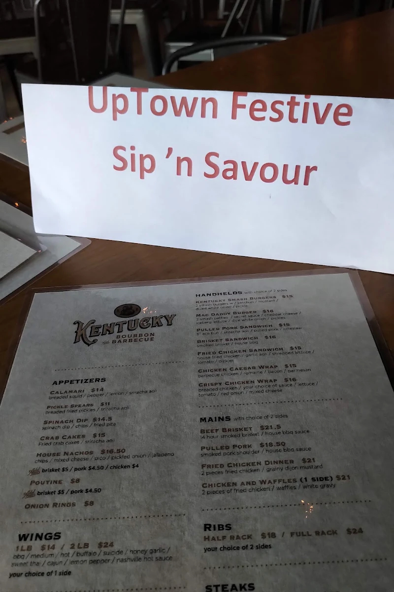 Menu, Kentucky Bourbon & BBQ