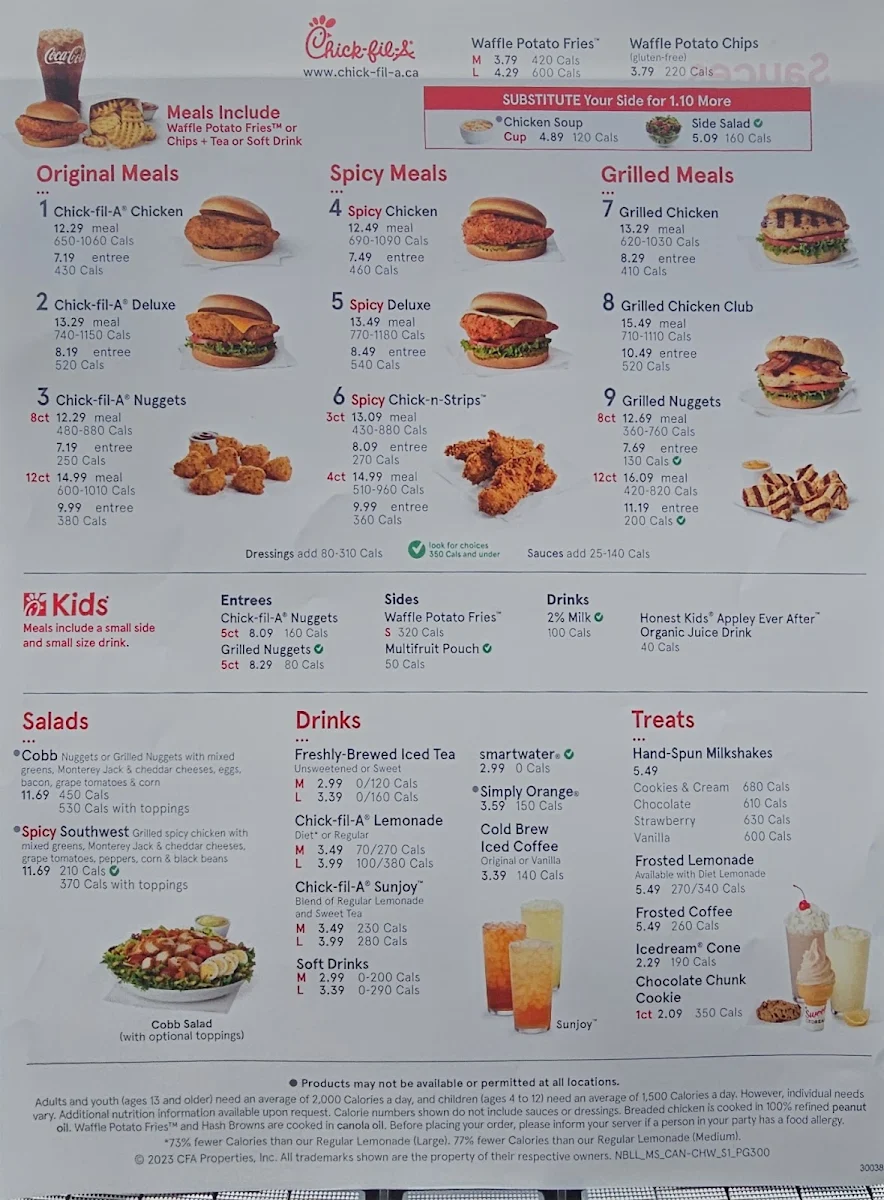 Menu, Chick-fil-A