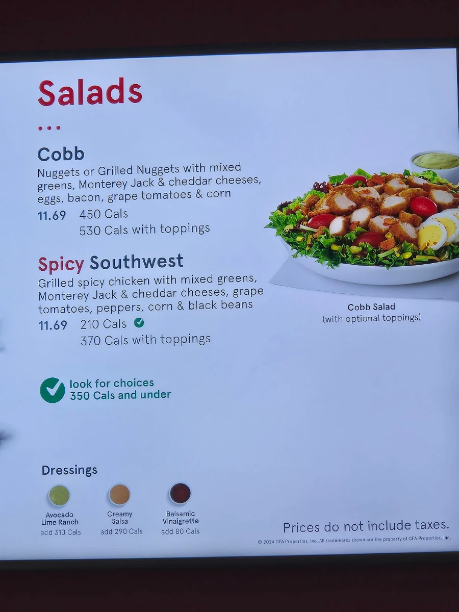 Menu, Chick-fil-A