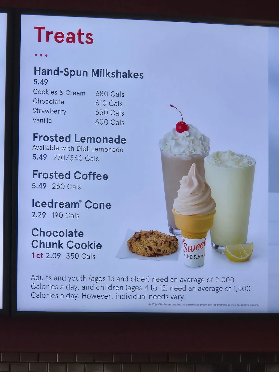 Menu, Chick-fil-A