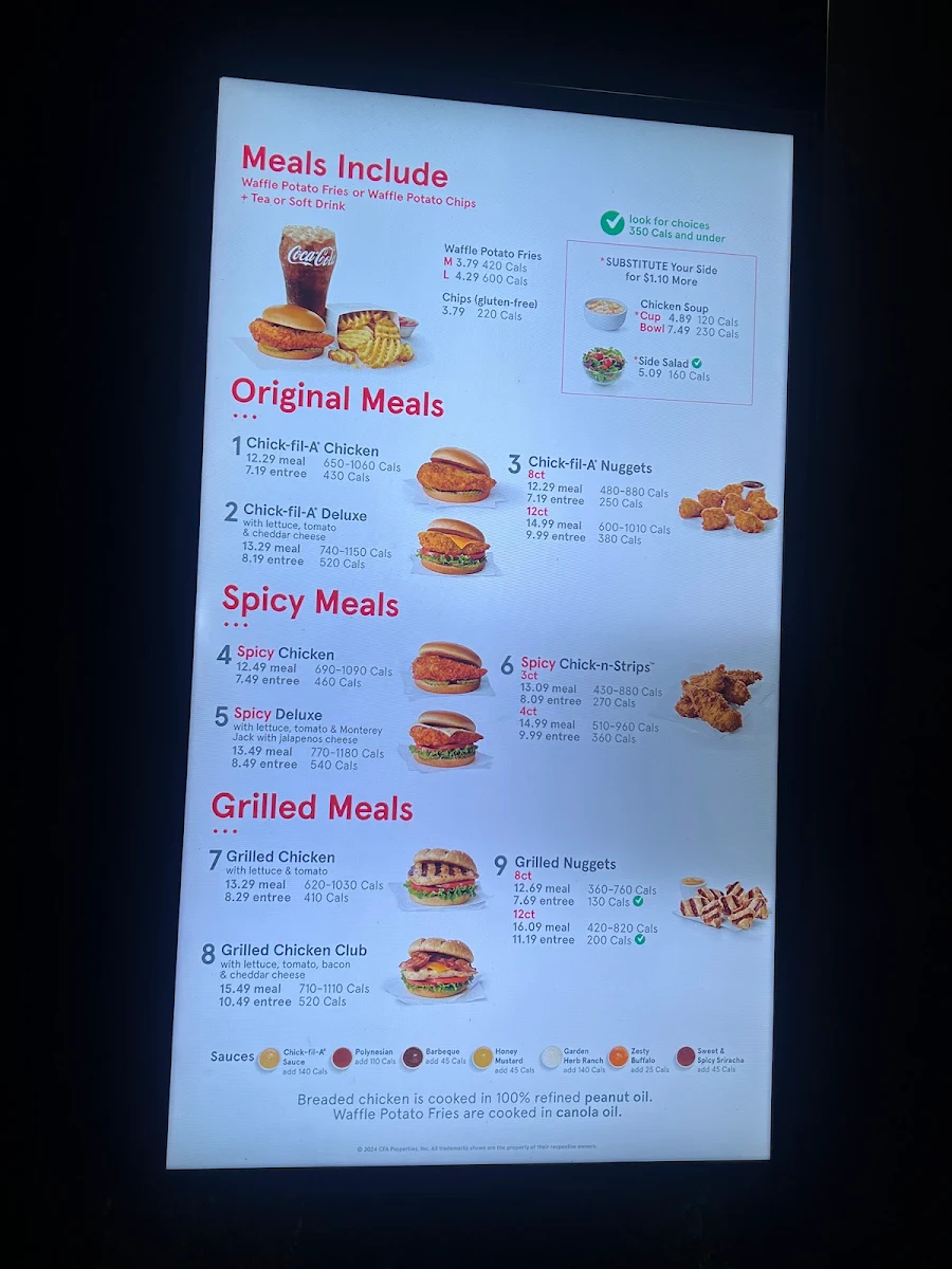 Menu, Chick-fil-A