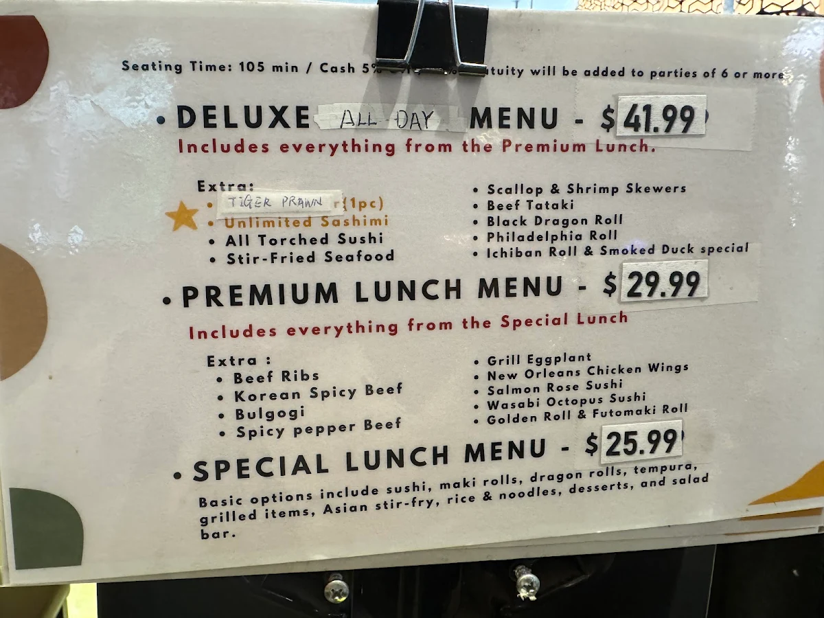 Menu, Ichiban Asian All You Can Eat North York