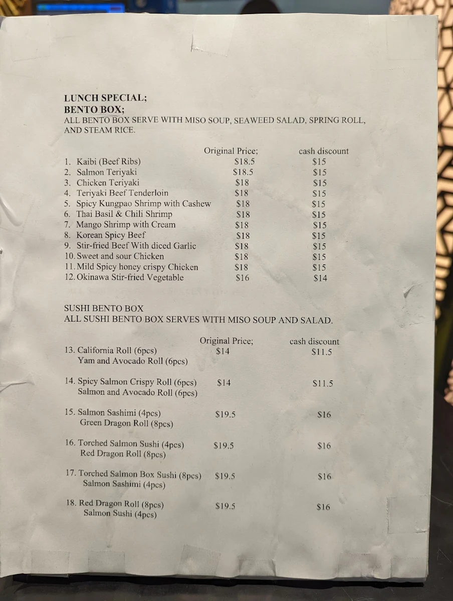 Menu, Ichiban Asian All You Can Eat North York
