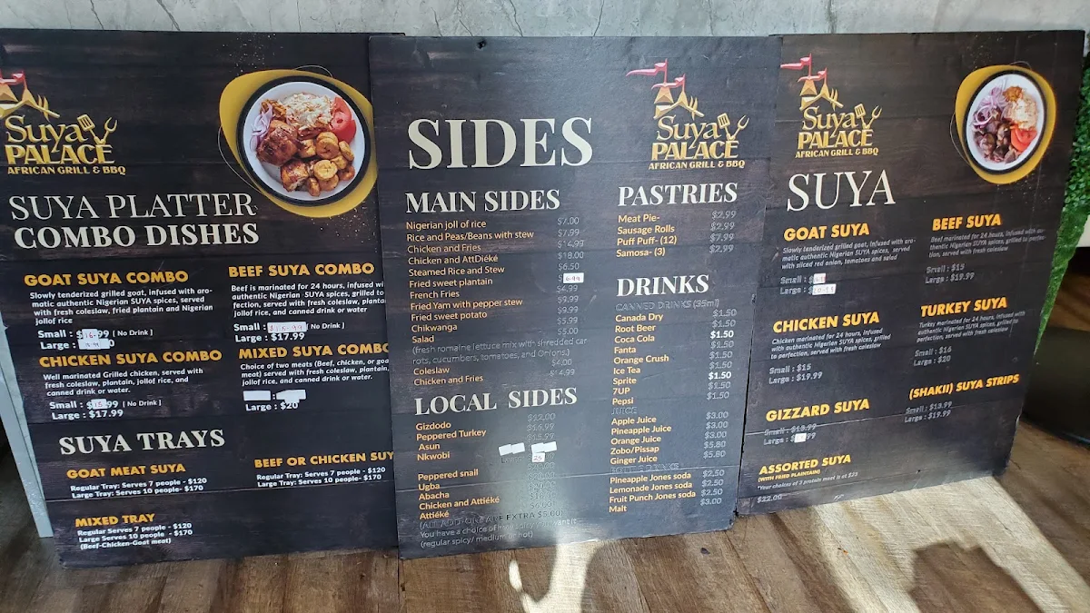 Menu, Suya Palace Nigerian/African Charcoal Grill & BBQ Restaurant
