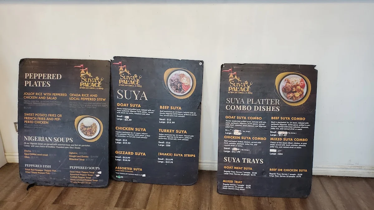 Menu, Suya Palace Nigerian/African Charcoal Grill & BBQ Restaurant