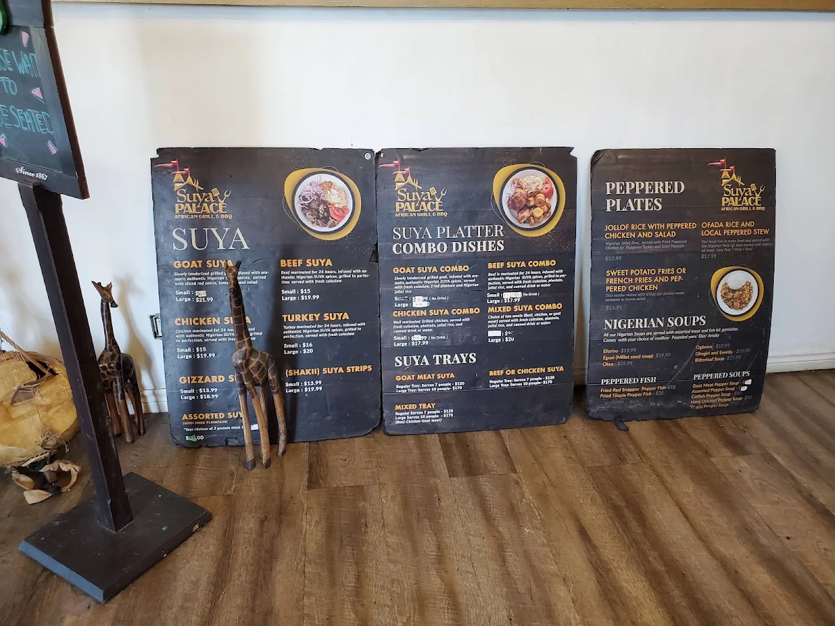 Menu, Suya Palace Nigerian/African Charcoal Grill & BBQ Restaurant