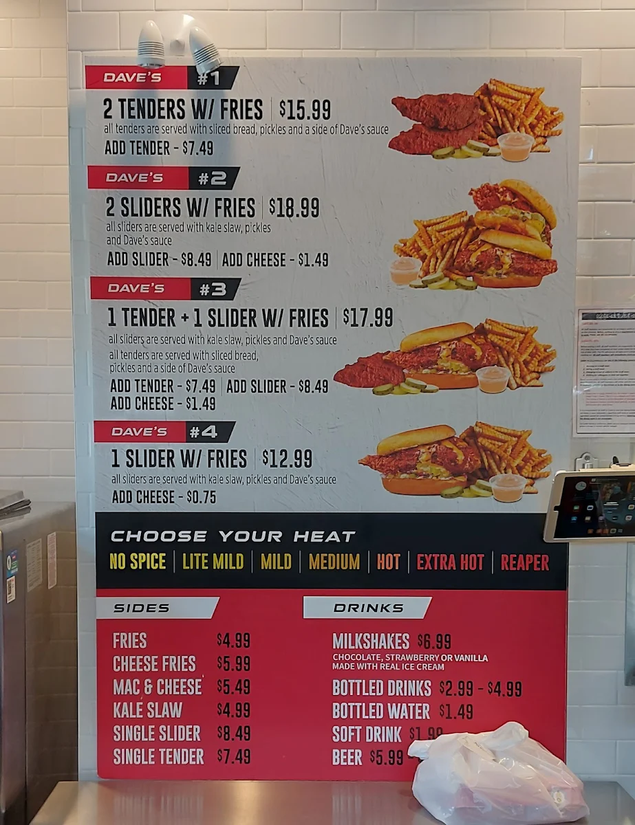 Menu, Dave's Hot Chicken
