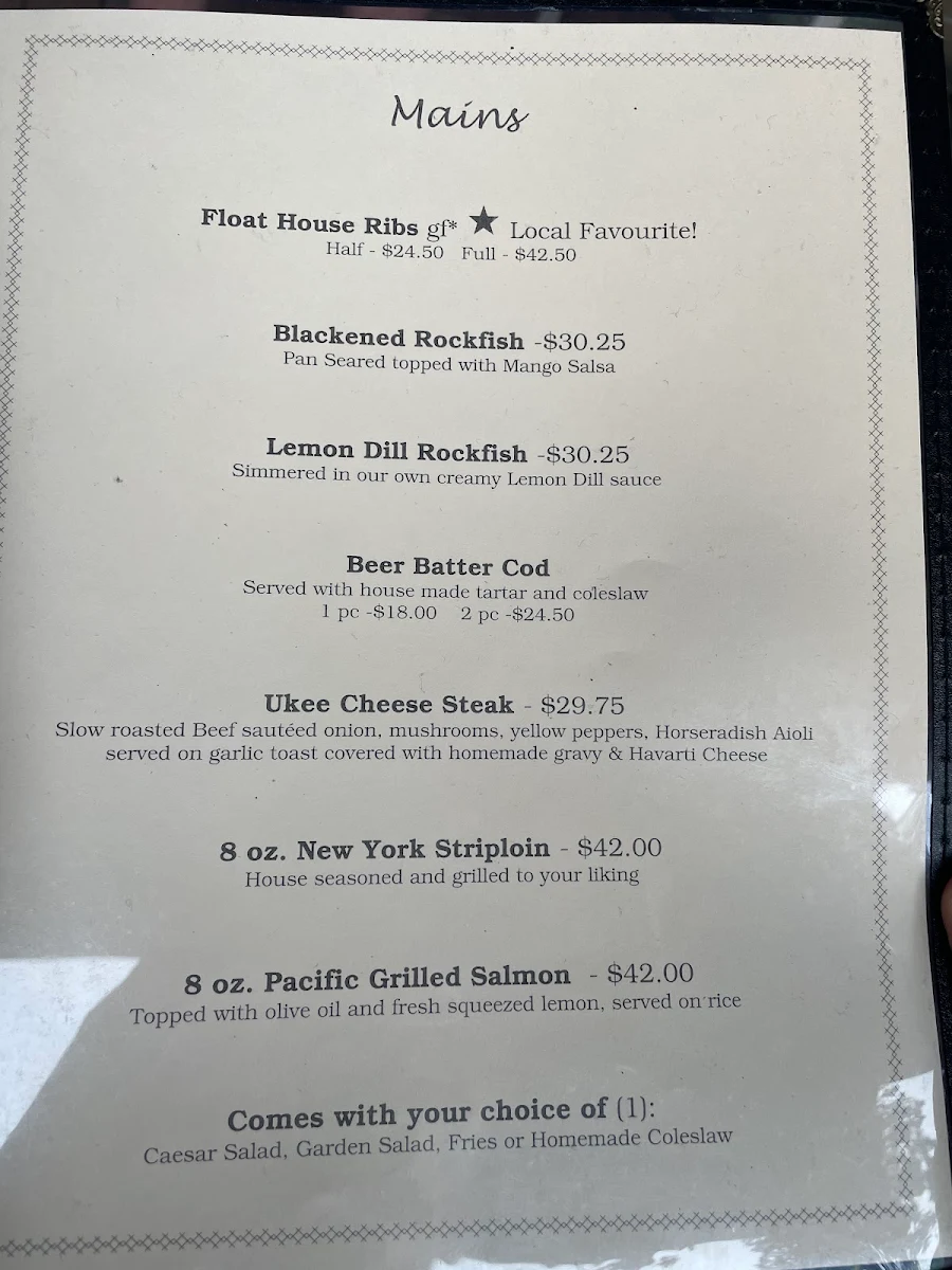 Menu, Floathouse Restaurant