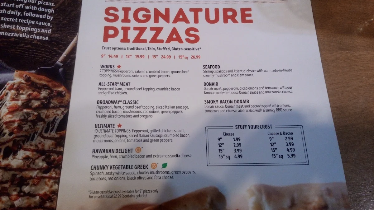 Menu, Pizza Delight