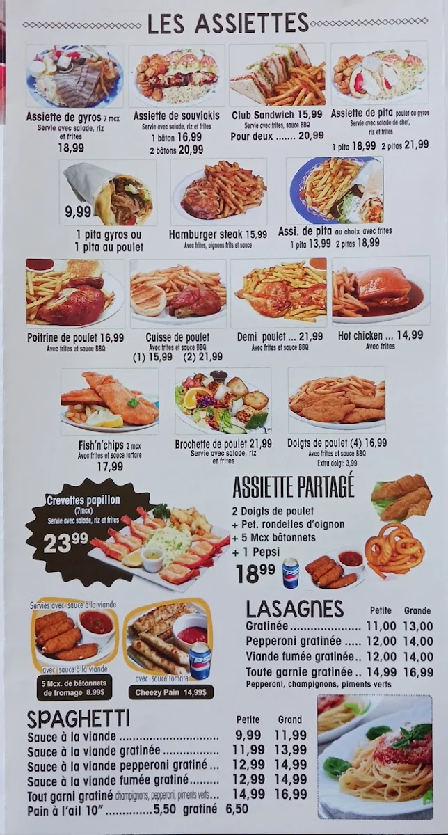 Menu, Pizzeria St-Jacques
