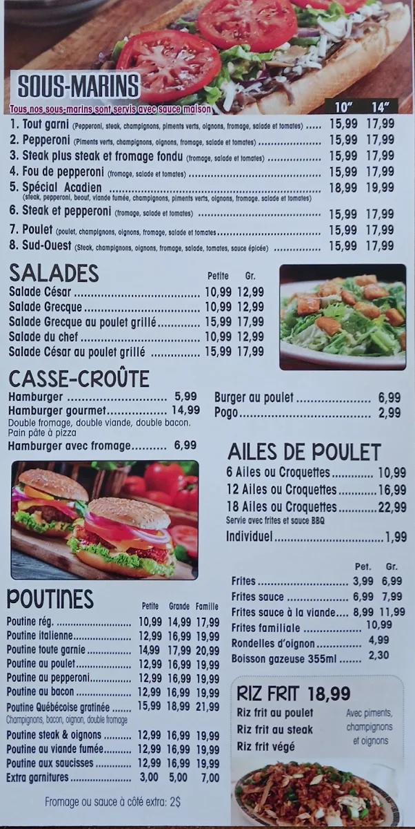 Menu, Pizzeria St-Jacques