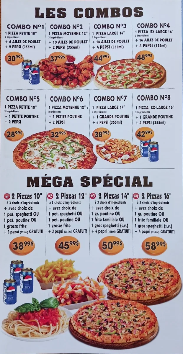 Menu, Pizzeria St-Jacques