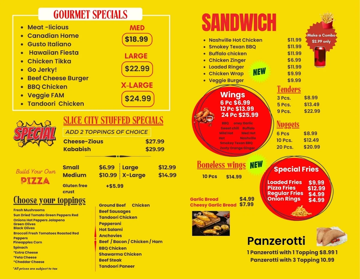 Menu, Slice City Pizza & Chicken