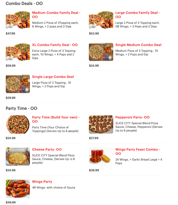 Menu, Slice City Pizza & Chicken