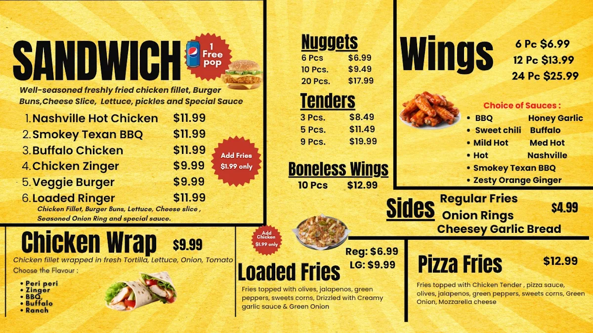 Menu, Slice City Pizza & Chicken