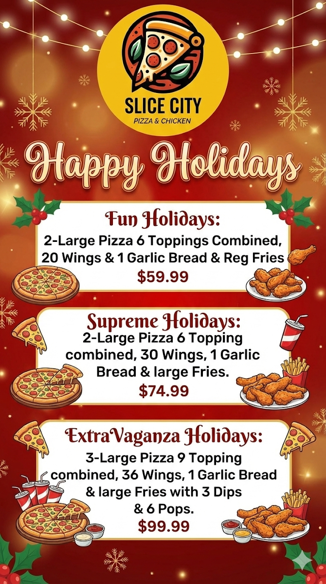 Menu, Slice City Pizza & Chicken