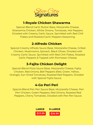 Menu, Slice City Pizza & Chicken