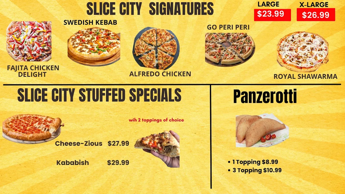 Menu, Slice City Pizza & Chicken